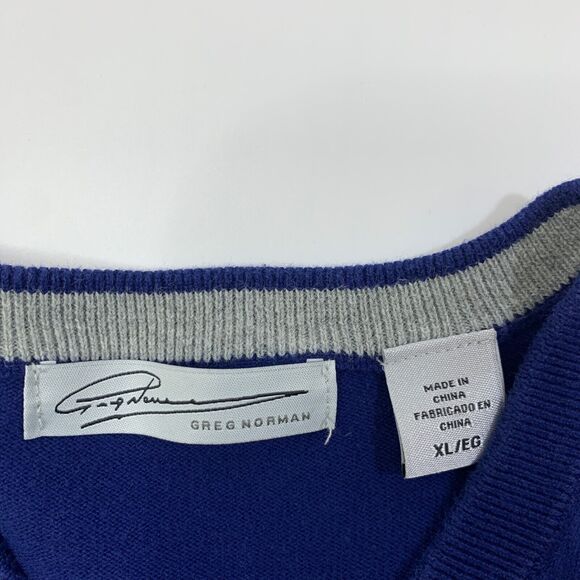 Greg Norman Sweater Mens XL Extra Large Royal Blue Cotton V Neck Pullover - Picture 5 of 12